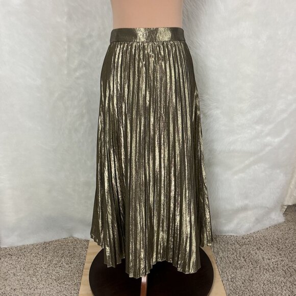 J. Crew Collection Gold Metallic Pleated Midi Skirt 12T Tall - Picture 1 of 7